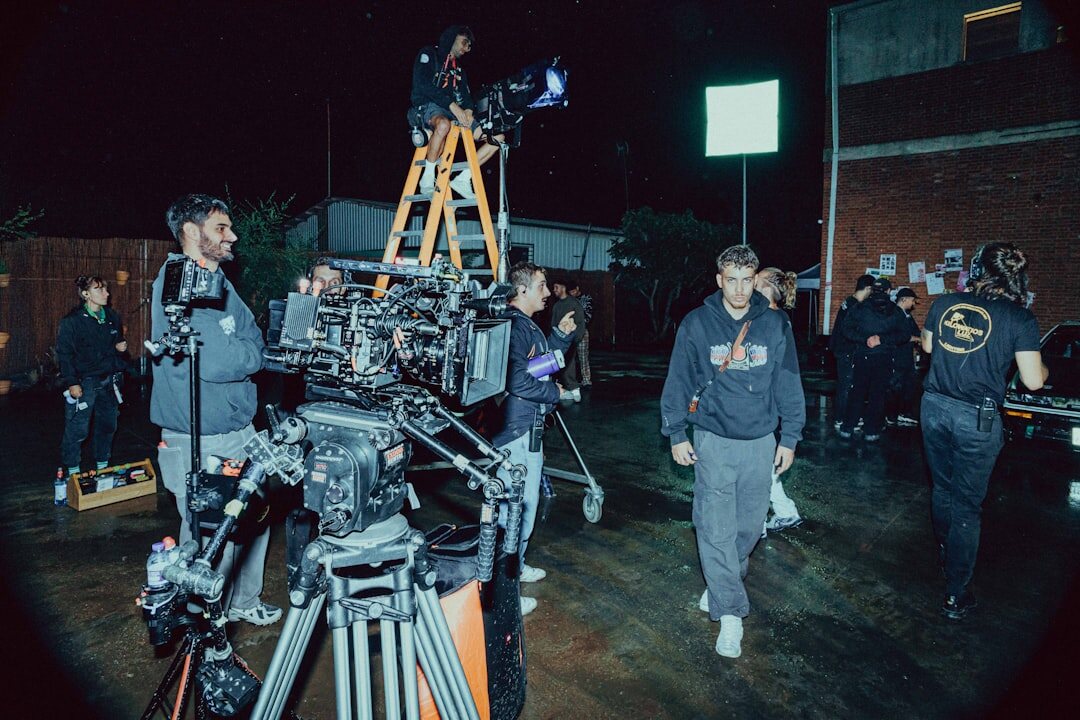 Multi-camera television studio set with several broadcast cameras